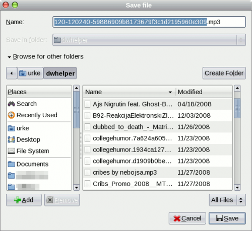 Video Download Helper + Blip.fm, izbor odredišta