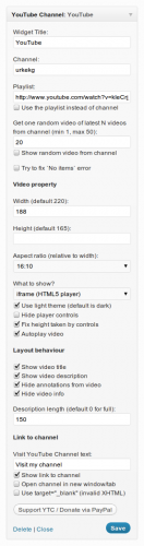 Postavke vidžeta YouTube Channel 1.3.2