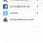 Nokia E7: meni aplikacije za društvene mreže