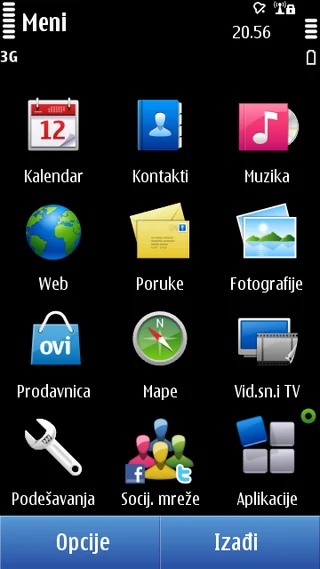 Nokia C7: главни мени