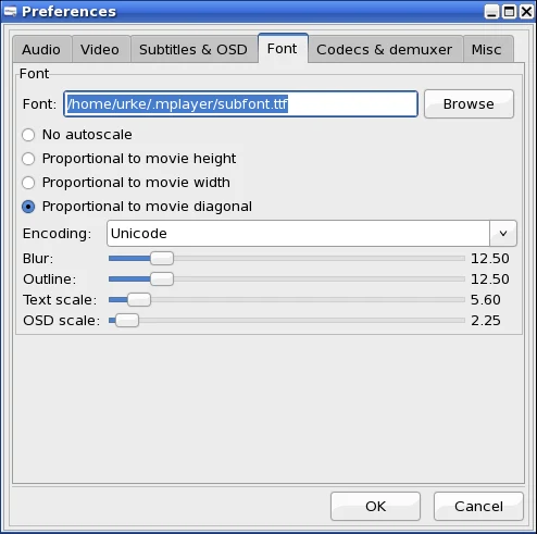 GMplayer Font Config, step 2