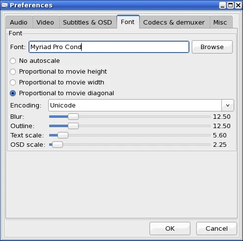 GMplayer Font Config, step 3