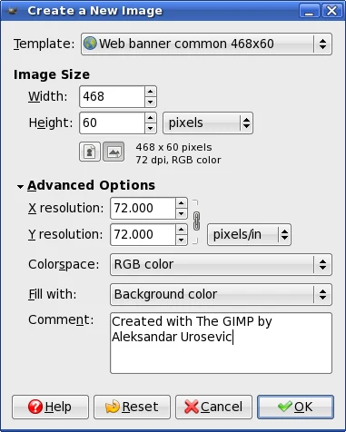 GIMP: Create a New Image