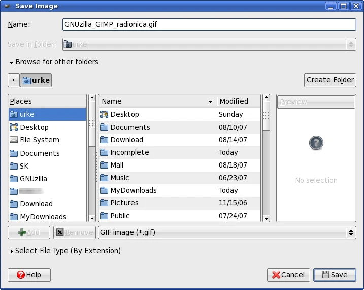 GIMP: Save Image