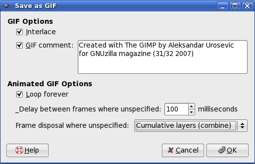 GIMP: Save as GIF