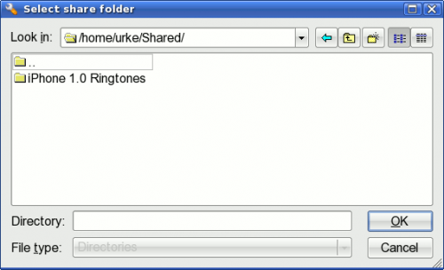 Options: Transfer: Select share folder