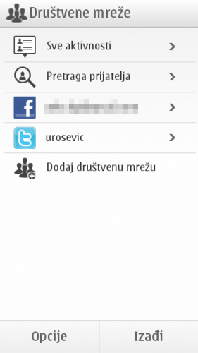 Nokia E7: мени апликације за друштвене мреже