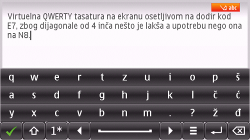 Nokia E7: виртуелна QWERTY тастатура - мала слова