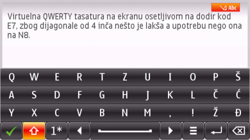 Nokia E7: виртуелна QWERTY тастатура - велика слова