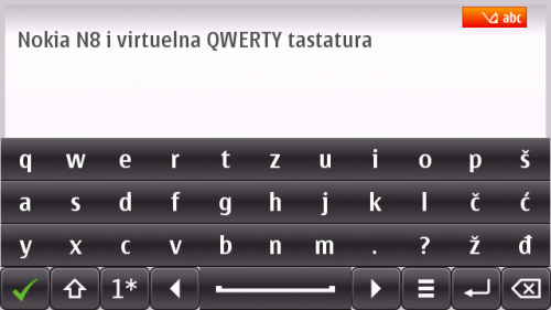 Nokia N8: виртуелна QWERTY тастатура - мала слова