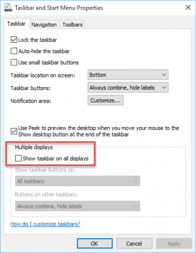 Windows 10: Taskbar and Start Menu Properties